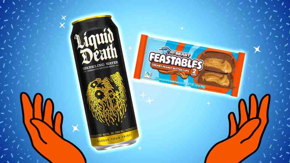 liquid death halloween flavor: mrbest feastables peanut butter cups