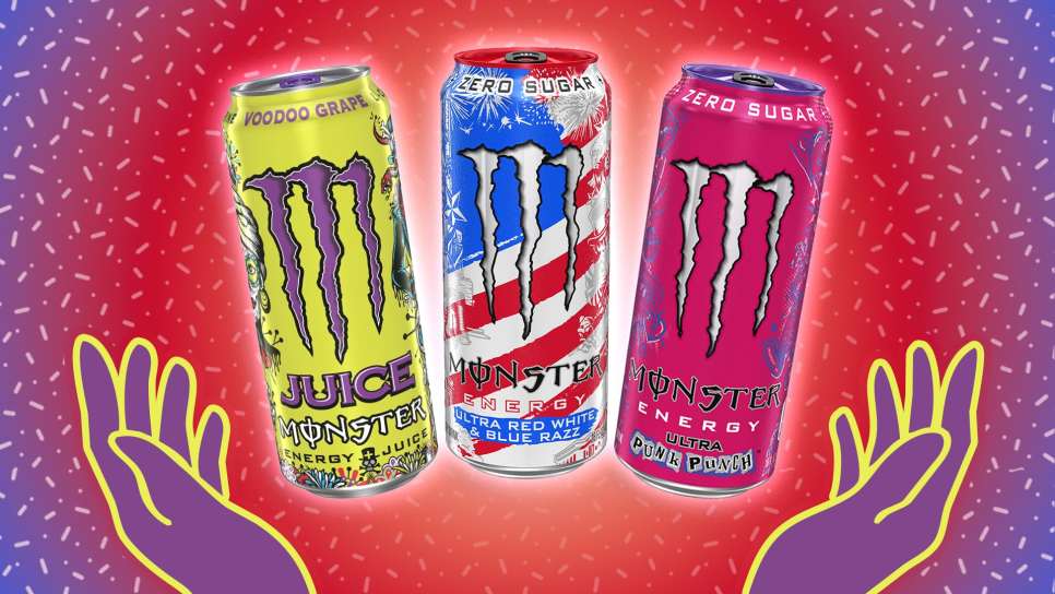 Monster Energy: Monster Juice Voodoo Grape, Monster Ultra Red White & Blue Razz, and Monster Ultra Punk Punch