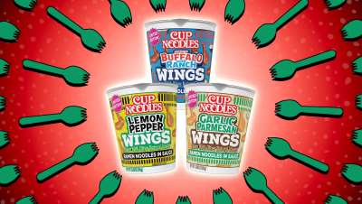 Spicy Buffalo with Ranch, Lemon Pepper, and Garlic Parmesan Wings Cup Noodles